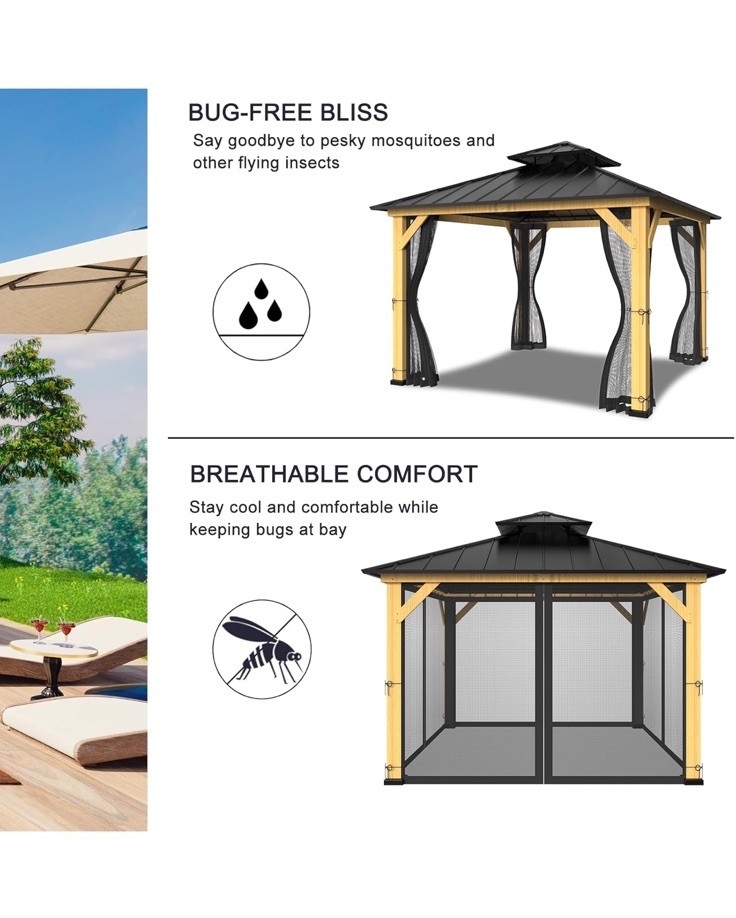 12x12 Ft Gazebo Netting Universal 4 Panel Mesh Screen Wall With Zipper