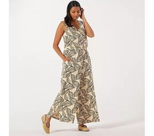 Cozee Home Silky Soft Jumpsuit Wide Leg V Neck Mono Palm Size XL QVC RRP  32