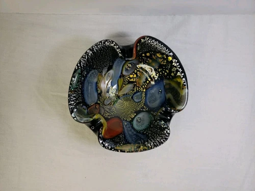 Vintage Murano Tutti Frutti Black Cased Art Glass Bowl Ashtray