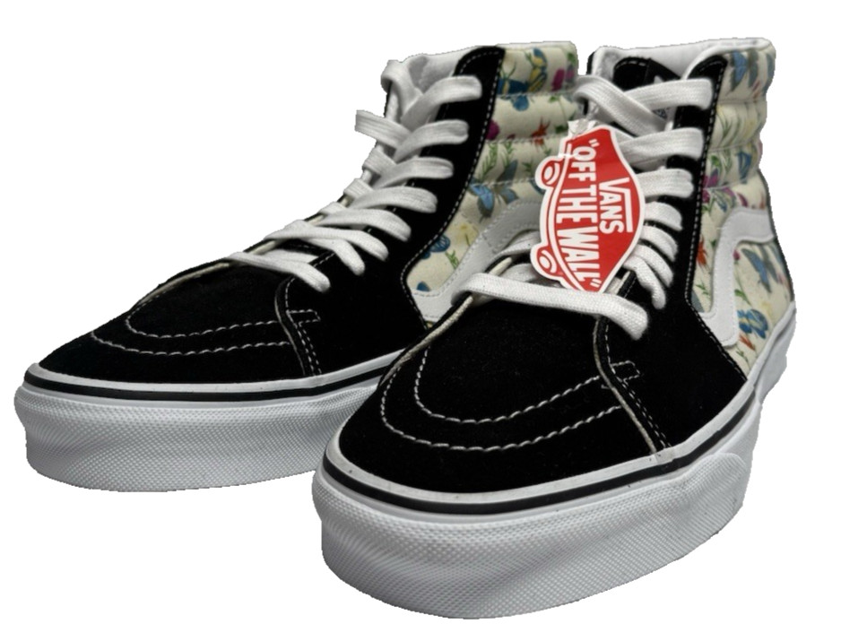Vans mens shoe Sk8Hi High Top Sneakers Black Butterfly Floral Canvas US size 9.5 thumbnail 2