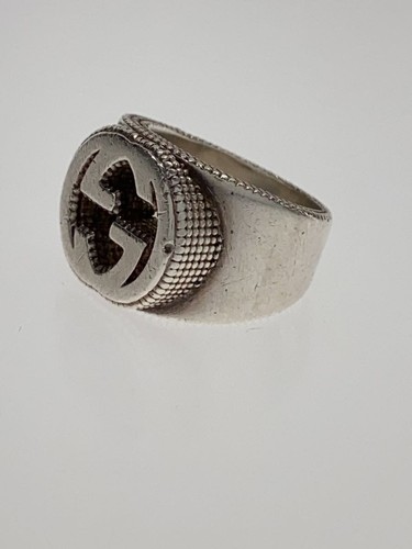 GUCCI Ring SV925 12 Silver Mens Logo Engraved Letter Signature Used - Picture 4 of 4