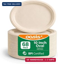 Compostable Oval Paper Plates 10 inch, 68-Pack Elegant Disposable Dinner Platt