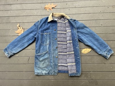 Vintage 60s LEE 81-LJ Wool Blanket Lined Denim Chore Coat Jacket sz 38 Reg