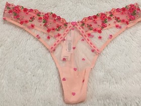S VICTORIA'S SECRET Dream Angels Hearts & Roses Embroidery THONG Panty Lace Mesh