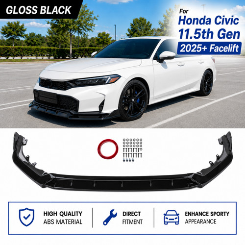 Glossy Black Front Bumper Lip Splitter For Honda Civic Sedan Hatch 2025+