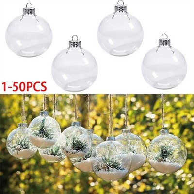 1-50PCS 8cm Clear Plastic Ball Baubles Sphere Fillable Christmas Tree Decor