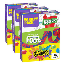 Fruit-Roll-Ups, Fruit by the Foot and Gushers Fruit Flavored Snacks Variety Pack
