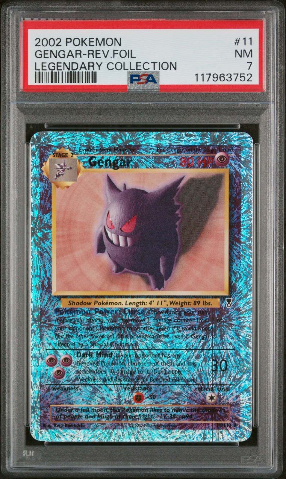 2002 POKEMON LEGENDARY COLLECTION #11 GENGAR-REVERSE FOIL PSA 7