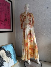 Vintage/antique dressing gown 1930s floral roses Gold pink romantic tulip sleeve