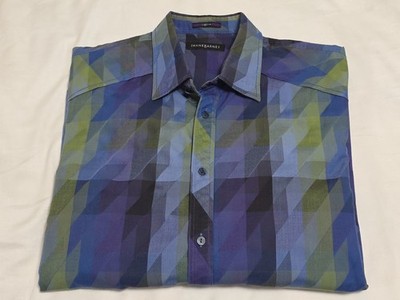 JHANE BARNES (J.B) I.D. Abstract Cubist Button-up Long Sleeve Dress Shirt SZ XL 