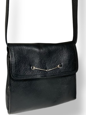 Vintage Perry Ellis Portfolio Black Leather Bag Small Convertible Crossbody