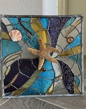 Stained Glass Window Tropical Starfish Sea Shell Beach Suncatcher w Agates