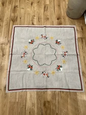 Mid Century Scandinavian Christmas Embroidered Tablecloth, Free Shipping!