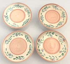 Caleca Plate Pink Hand Painted 8.25" Set 4 VTG Cottage Kitsch Italy Ceramic