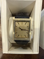 New Breda Virgil Watch 26mm Gold Black Lizard Embossed Leather 1736f Never Worn