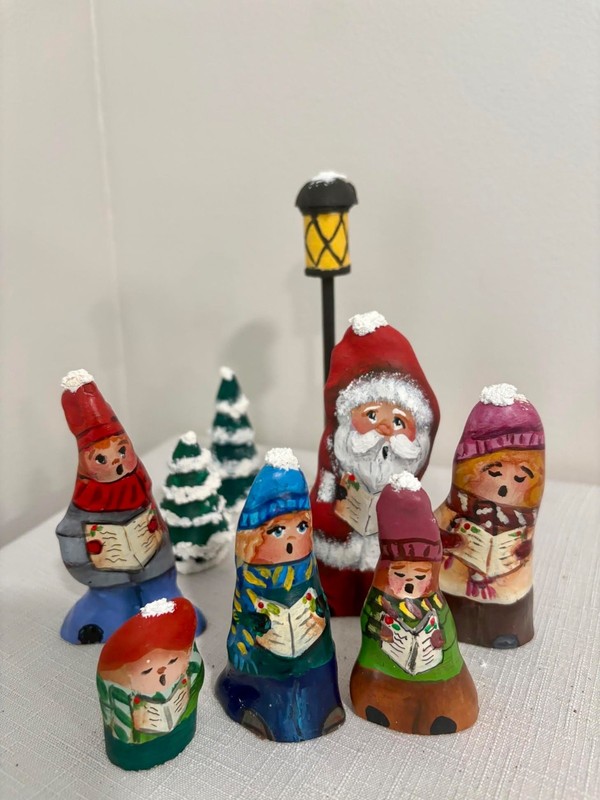 Christmas Carolers Original Hand Painted Cypress Knee. 6 pieces  Ann Hedberg Art