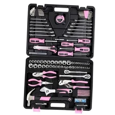  225-Piece Pink Tool Set, SAE & Metric Mechanics Hand Tool Set with Toolbox, 