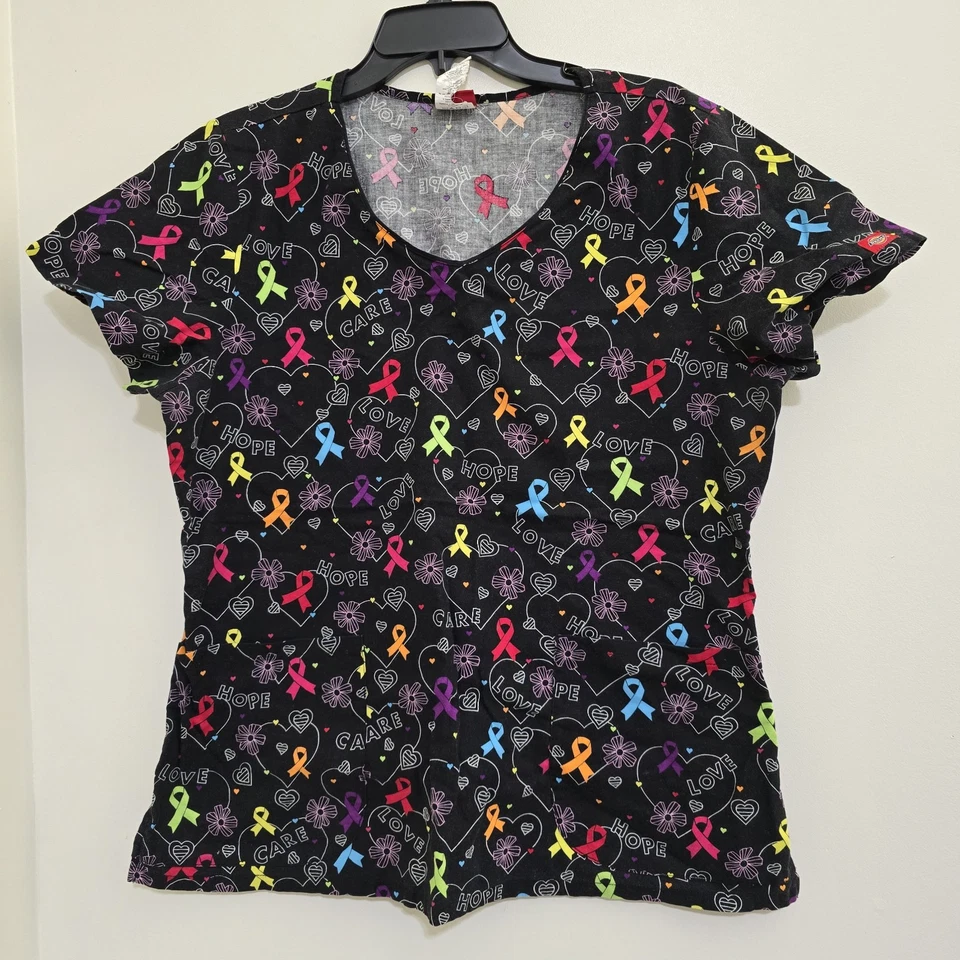 DICKIES size Large Awareness Short Sleeve V Neck Scrub Top Black Multicolor  - Image 2 of 4