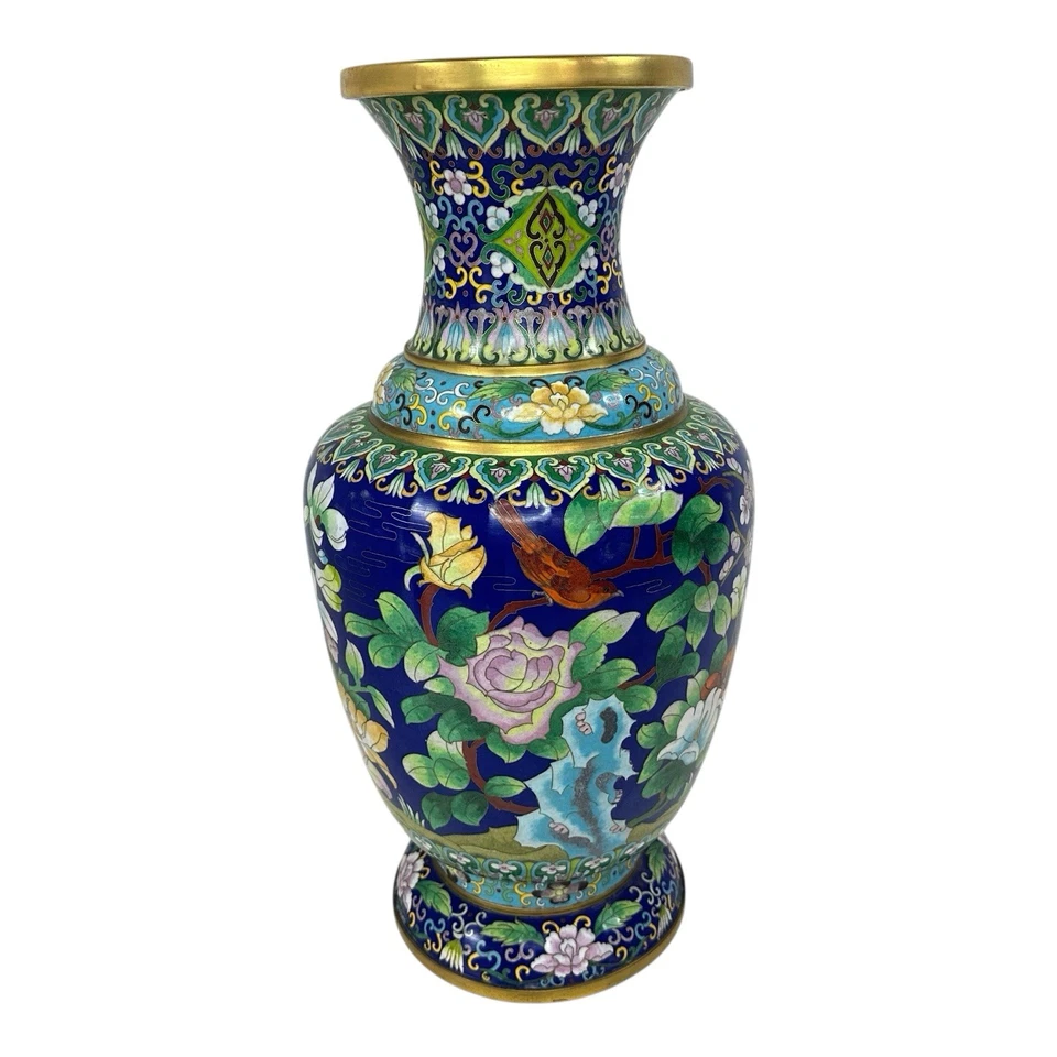 Large Antique Chinese Cloisonné Vase - Flower Enamel Brass - Image 3 of 4