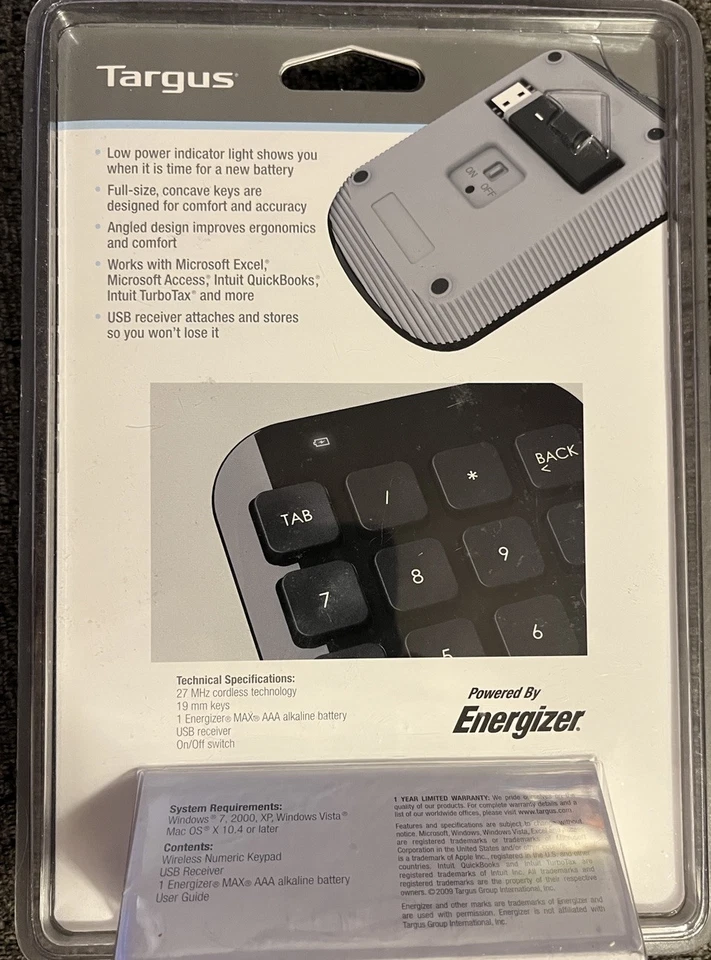 Brand New Targus AKP11US Wireless Numeric Keyboard Keypad Sealed - Image 2 of 4