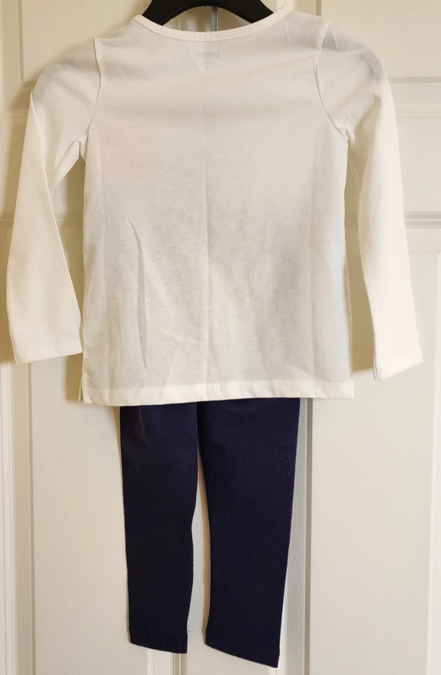 NEW Gymboree Girls Winter 2Pc Outfit Size XS( 4) White Top & Navy Pants - Image 2 of 3