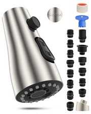 Stainless Steel Pull Down Spray Head Replacement, 15 Adapters, 3-Function Kitche