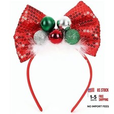 Christmas Bow Headband Red Sequins Hair Bands Big Bow Headpiece with Balls