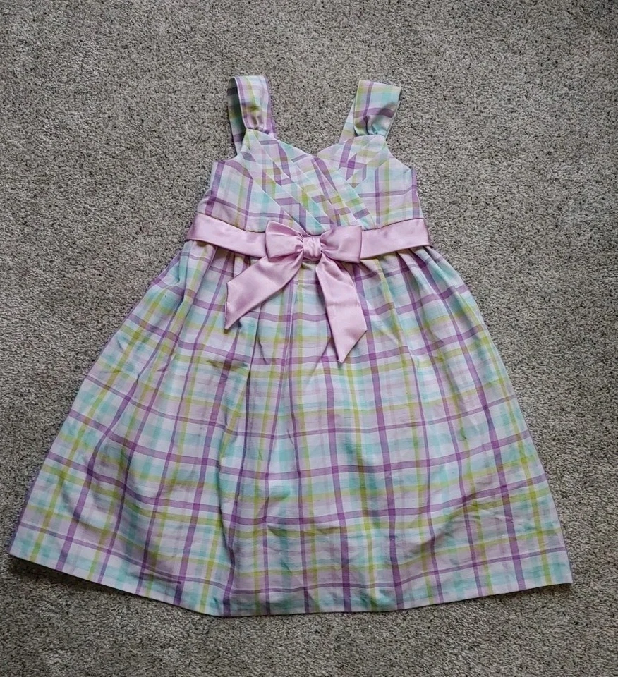 Niña Bonnie Jean Tafetán Pastel Púrpura Y Verde Sin Mangas Talla 5 Foto 3 de 4