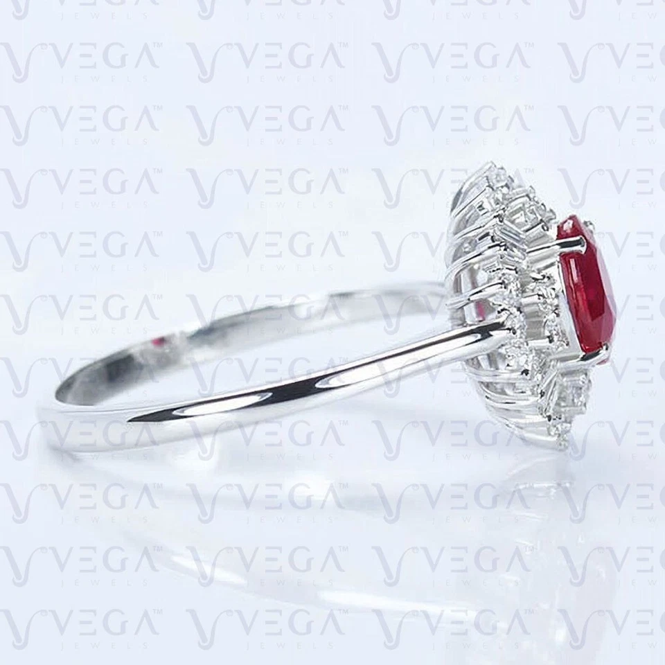 4.20Carat Oval Shape Natural Ruby and Diamond Cluster Ring 950PT Platinum Plated - Image 2 of 4