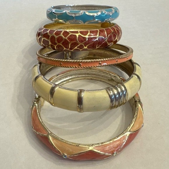 Vintage Cuff Bangle Bracelet Braclets Set Enamel … - image 13