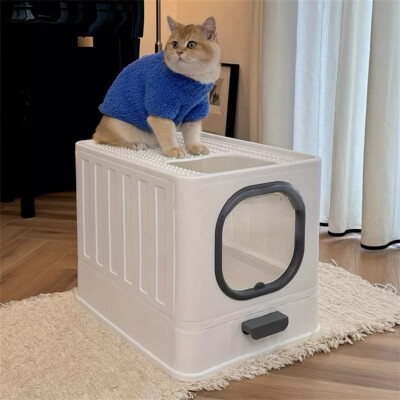Large Anti-Splashing Cat Litter Box Portable Front & Top Entry Cat Toilet Boxes