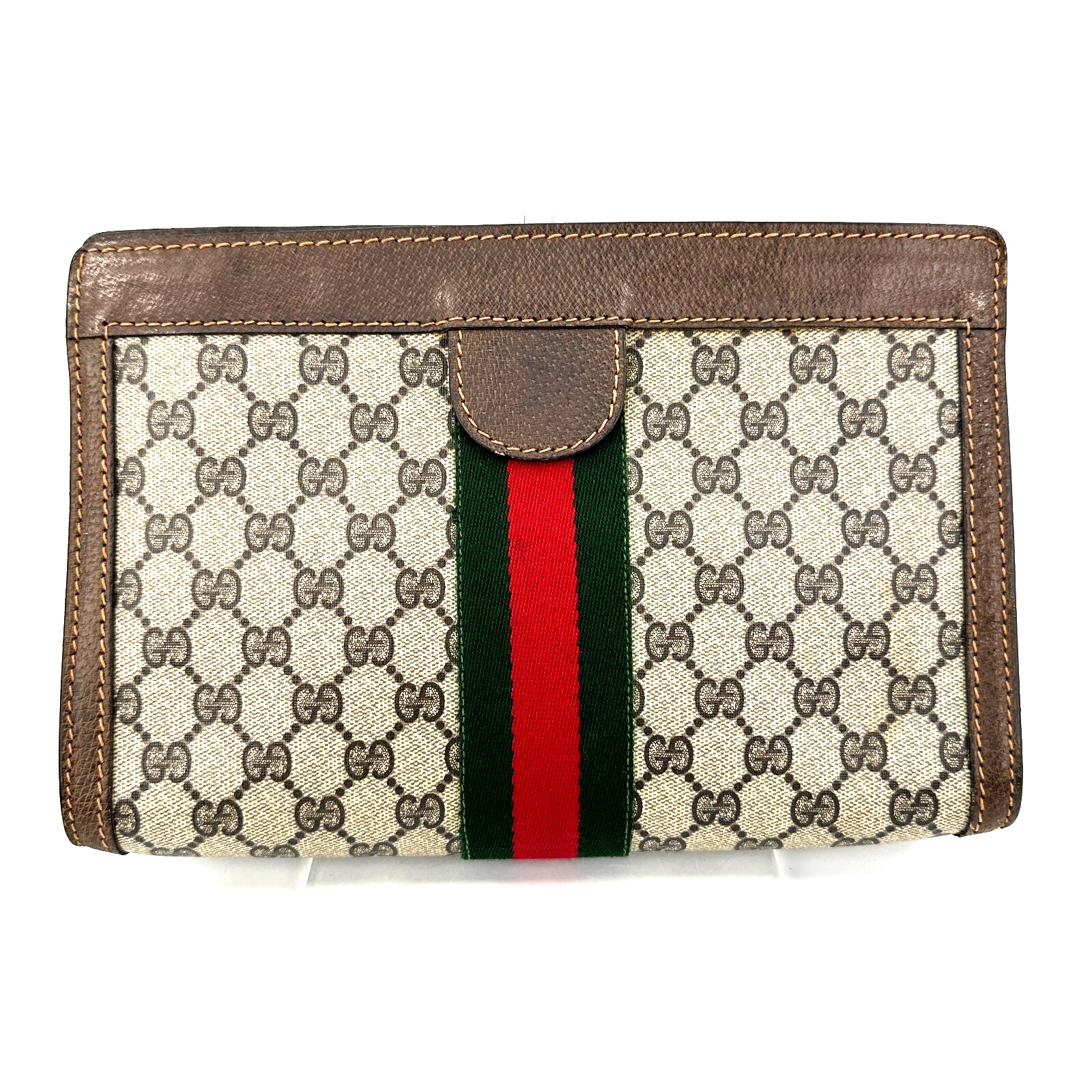 GUCCI Pochette Pochette Sherry Line GG Supreme PVC Cuir Beige Auth