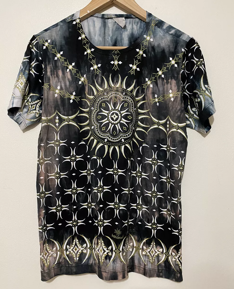 Brand New India Brasil Black And Grey Tie Dye Boho Mandala T-Shirt Unisex  Small