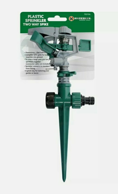 TWO WAY SPIKE WATER SPRINKLER GARDEN WATERING LAWN GRASS FLOWERS 360 DEGREE HOSE