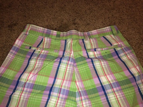 Cutter & Buck Men Pink Green Plaid Golf Shorts 33 Pleated - Picture 6 of 6