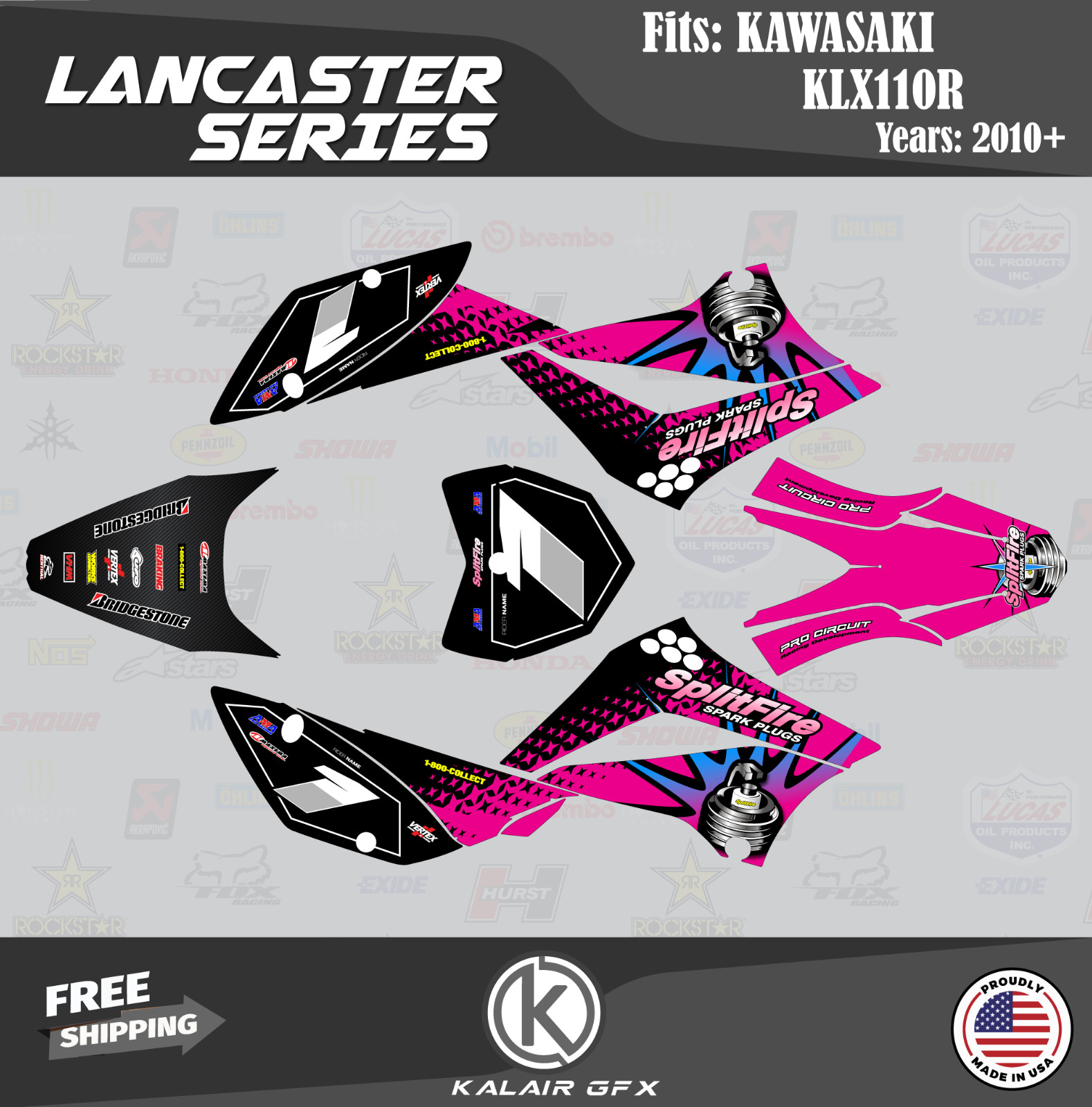 Graphics Kit for Kawasaki KLX110 KLX110R/RL (2010-2024) Lancaster - Magenta