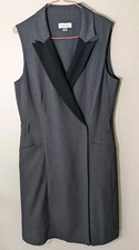 Calvin Klein Dress Women's 12  Sleeveless Collared Wrap Workwear Gray/Black Form