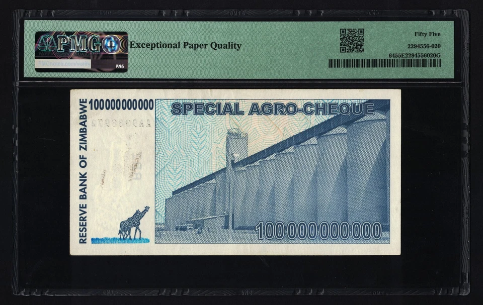 100 Billion Dollars Special Agro Cheque Zimbabwe 2008 PMG 55 Almost Uncirculated - Image 2 of 4