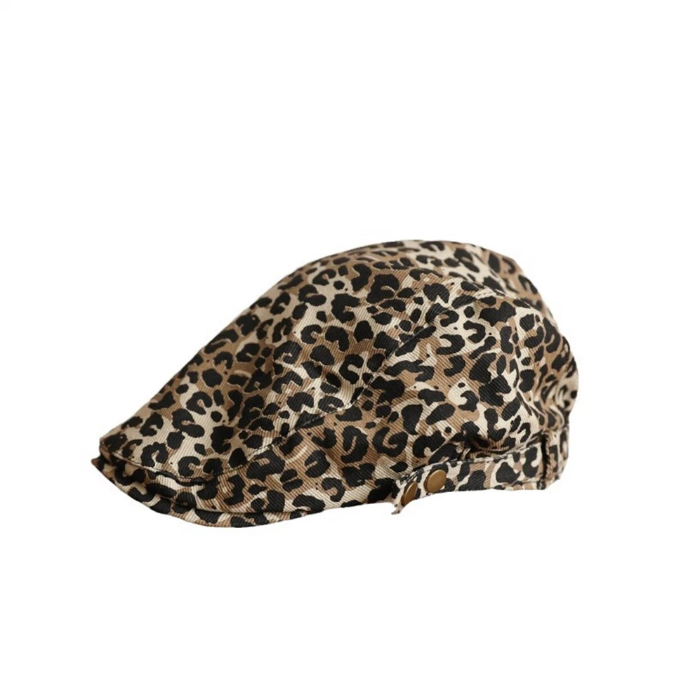 Mujeres Estampado de Leopardo Informal Plano Gorra de Newsboy Hebilla Ajustable Boina Sombrero Gorra Foto 2 de 4