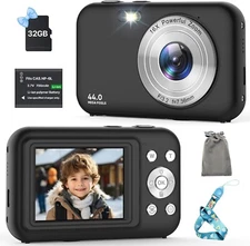 Digital Camera, Kids Camera with 32GB Card FHD 1080P 44MP 16X DC406 Black