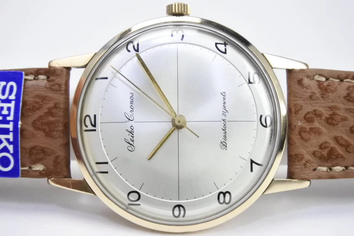 Seiko Cronos 15001A Vintage Diashock 14K Manual Winding Mens Watch 