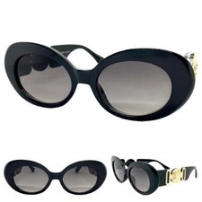 Oversized Vintage Retro Style SUN GLASSES Thick Black Oval Frame Gold Medallion