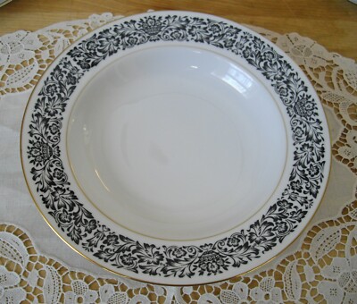 Vintage Four Crown China MONTE CARLO 8'' Soup Bowl ~ Black & White Flowers Japan 