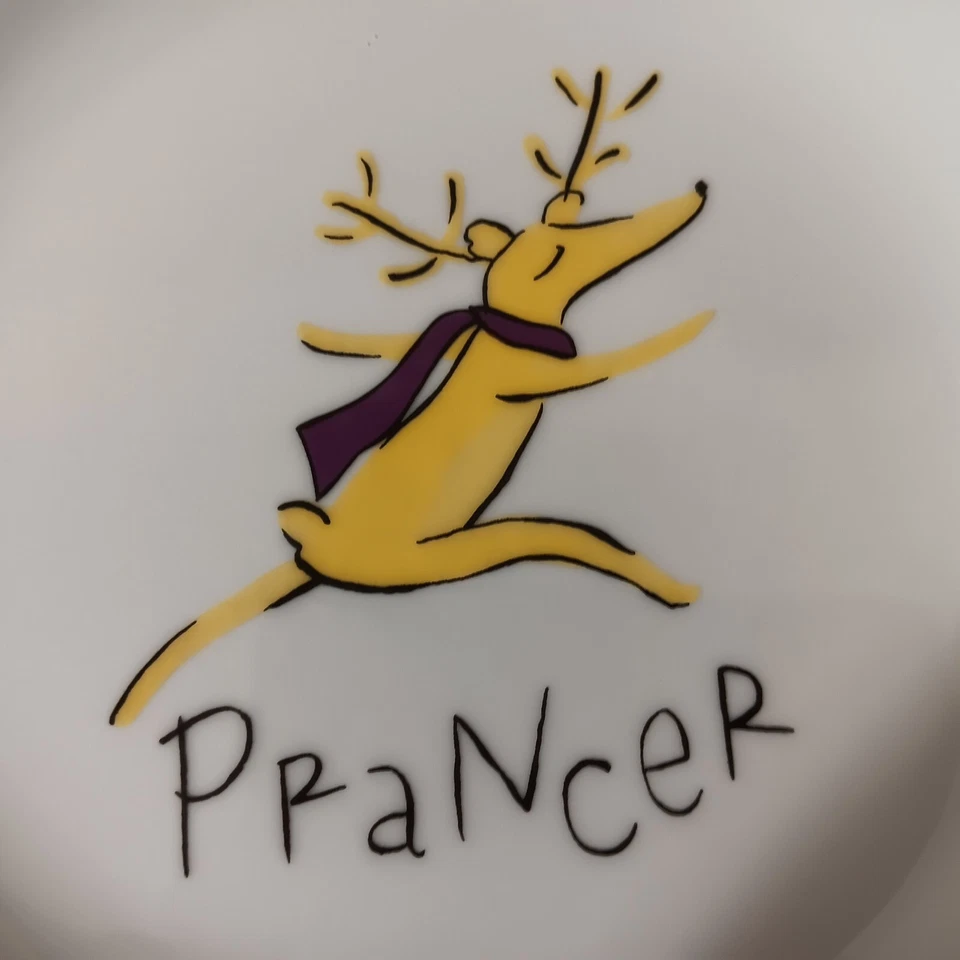 Pair of Pottery Barn Santa's Reindeer 8.5" Platinum Rim Salad/Dessert Plates - Image 4 of 4