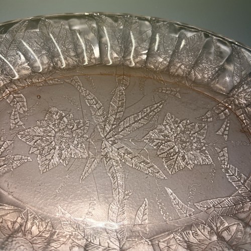 Vintage Jeannette Glass Co. "Floral" "Poinsettia" Pink Oval Platter 10 3/4 Inch - Picture 3 of 8
