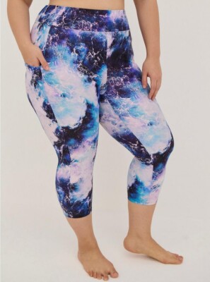Womens Torrid Blue High-Rise Pocket Capri Swim Leggings SIZE 12