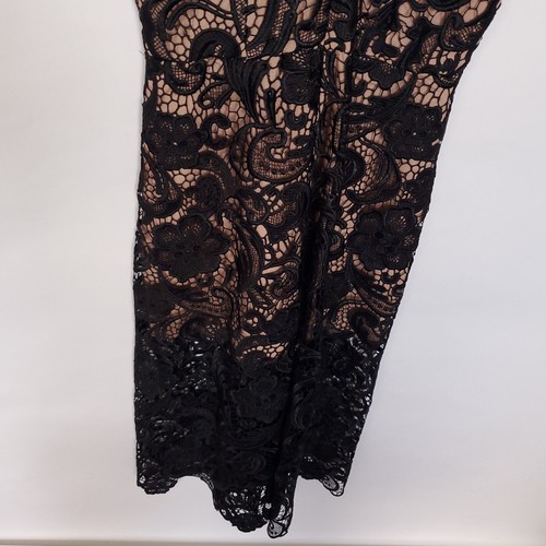 DRESS THE POPULATION Marion Jumpsuit Size XS Black Beige Lace Cropped Wide Leg - Picture 7 of 15