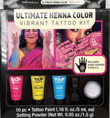 Tulip Body Art Ultimate Henna Color Vibrant Tattoo Kit Temporary Pink Yellow Blu