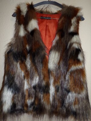 DOR DOR COUTURE Brown/Black/White Faux Fur Lined Vest - Size S