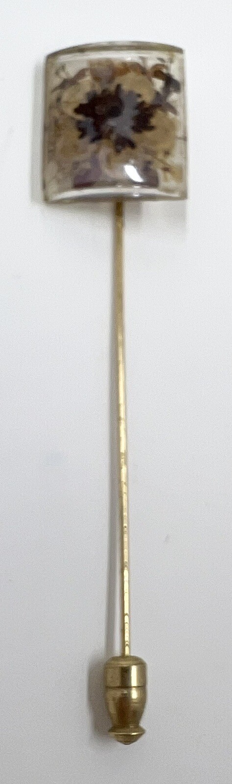 Vtg Lucite Acrylic MCM Pressed Flowers Gold Tone Stick Pin Tie Scarf Lapel Hat